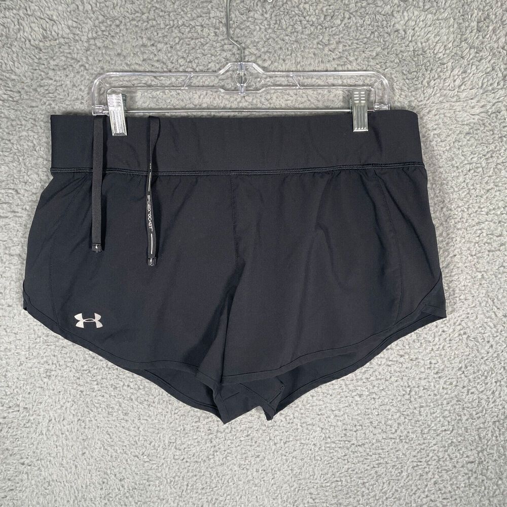 Under Armour Heatgear Fitted SpeedPocket Zip Running Shorts Black Womens Size XL